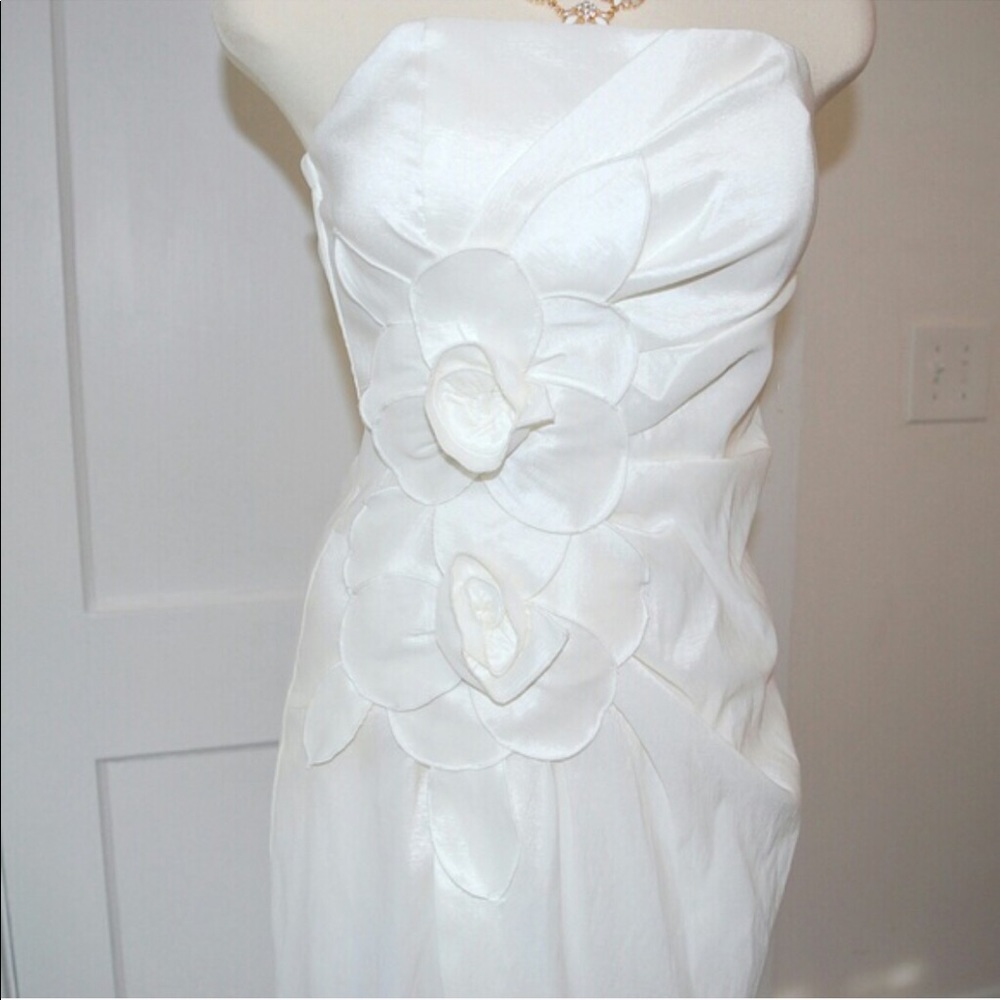 My Michelle White Strapless Floral Applique Dress